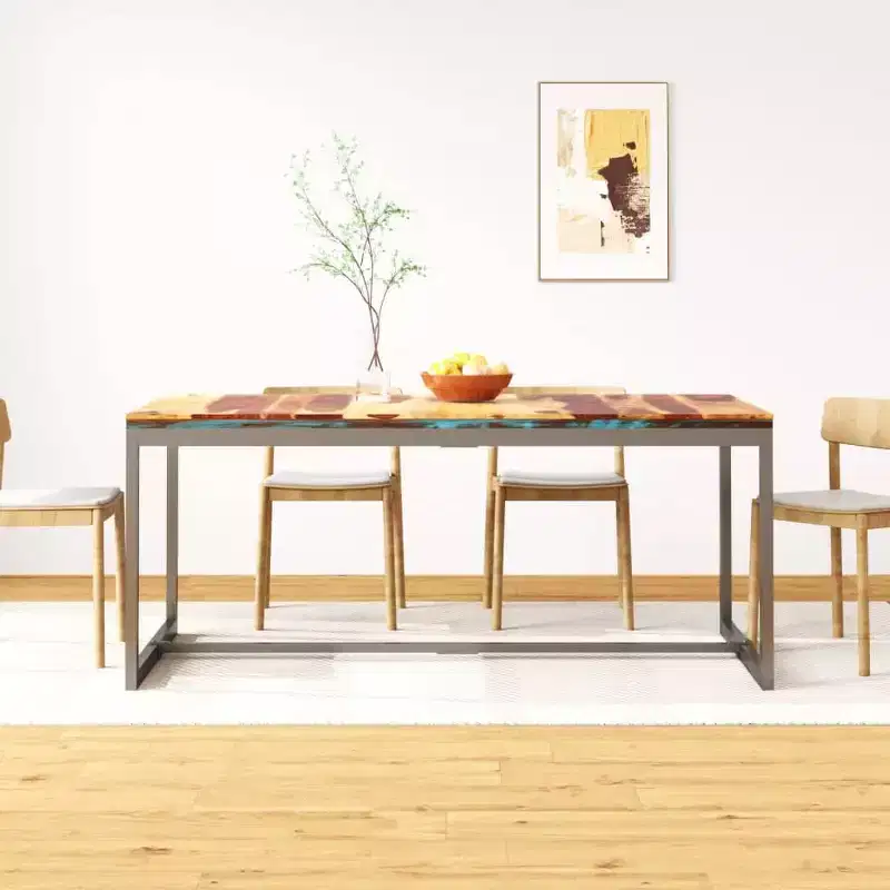 Industrial Dining Table �C Solid Acacia Wood & Powder-Coated Steel, Brown & Black