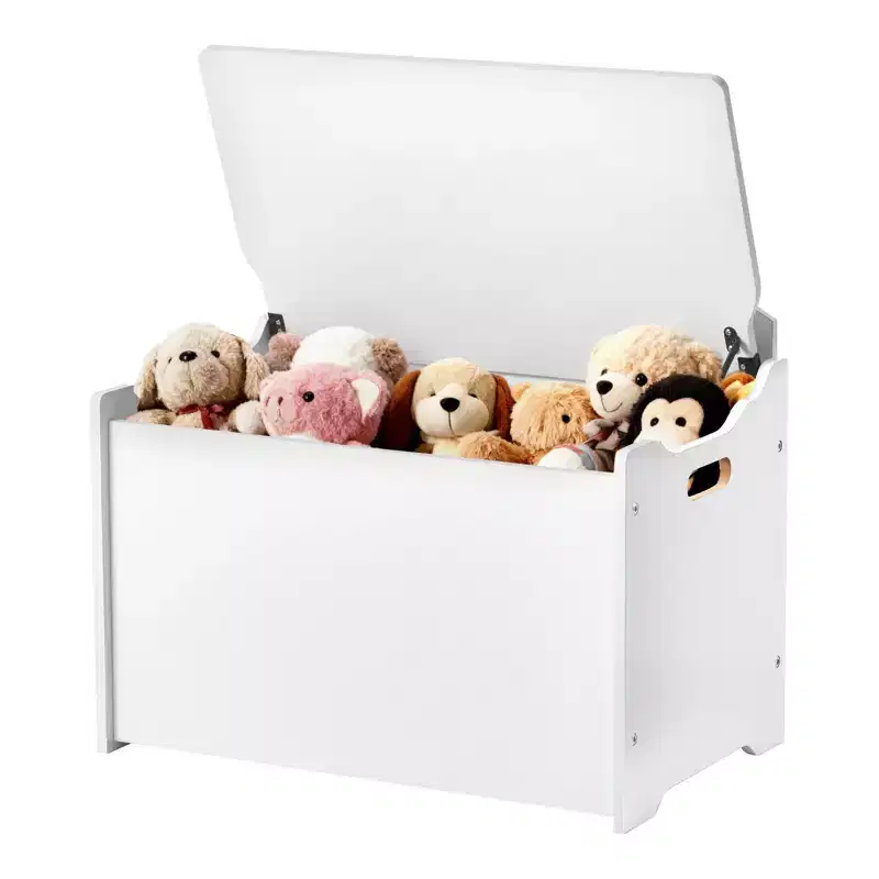 VIYET 21 Wooden Kids Storage Bench - Backrest, Safety Hinge, Large Capacity,White