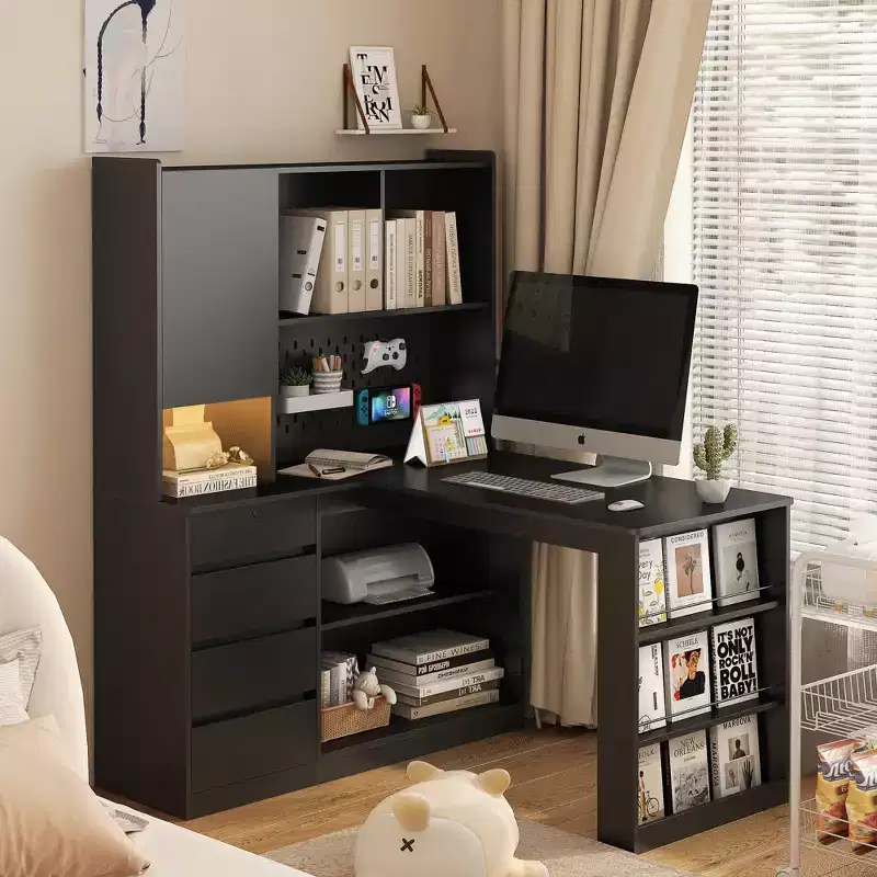 L Shaped Desk,Computer Desk with Drawers,with LED Light,Modern Corner Desk,Corner Gaming Computer Desk with Storage