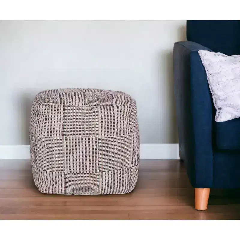 HomeRoots 18 Brown Cotton Cube Geometric Pouf Ottoman