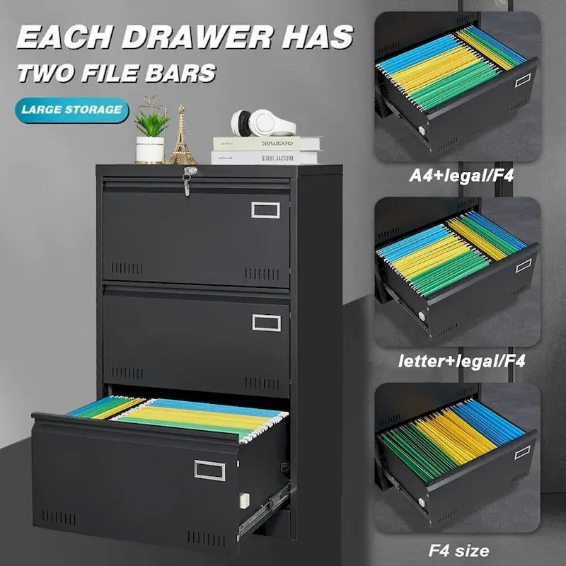 Filing Cabinet Lateral File Cabinet 3 Drawer,Locking Metal File Cabinets Three Drawer, Office Filing Cabinet with Lock Drawers