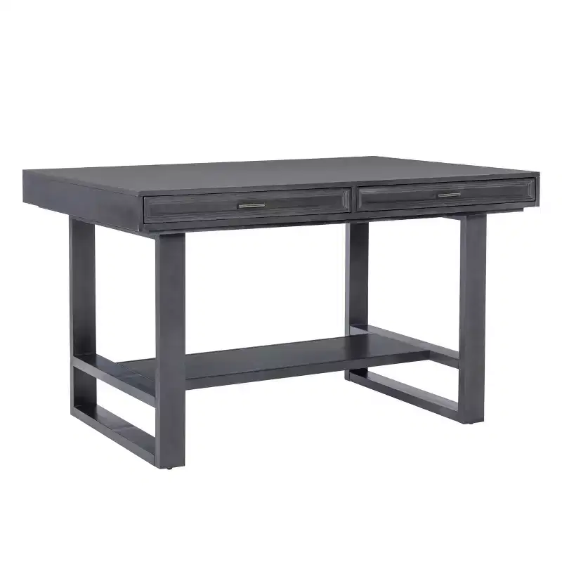 Powell Harlan Solid Wood 4 Lined Drawer Counter Table with Platform Shelf Distressed Charcoal