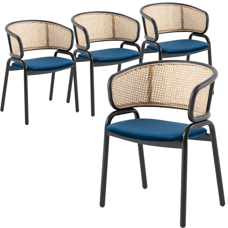 Ervilla Modern Wicker Back Dining Chair with Upholstered Velvet Seat Armchair for Dining Room and Kitchen, Set of 4 - 29.9