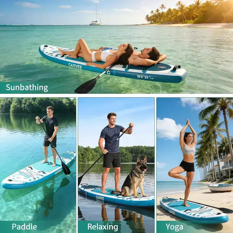 10'6 Inflatable SUP with Premium Accessories, Wide Stable Design, Anti-Slip EVA Deck & Camera Mount for Adults & Youth.