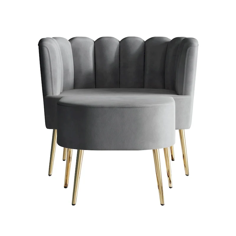 Luxurious Velvet Upholstered Accent Chair with Stool