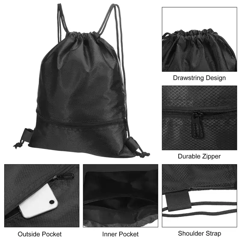 Unique Bargains Waterproof Adjustable Zip Pocket Drawstring Backpack Bags for Women Men