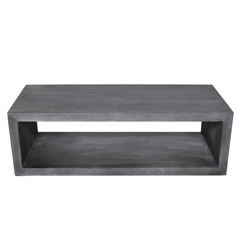 Keli 58 Inch Cube Shaped Wooden Coffee Table with Open Bottom Shelf, Charcoal Gray