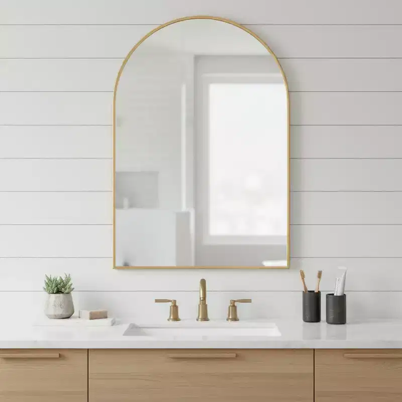 HomeRoots 36 Gold Metal Arch Framed Bathroom Vanity Mirror