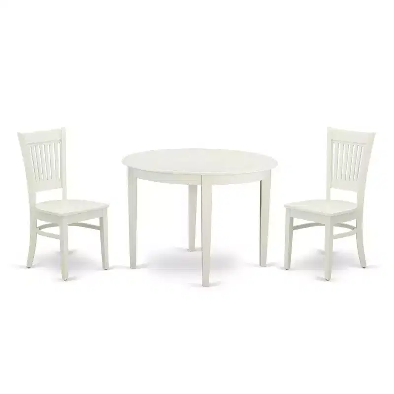 3-Piece Kitchen Table Set with Dining Chairs - Round Wood Table & Mid Century Style - Linen White Finish