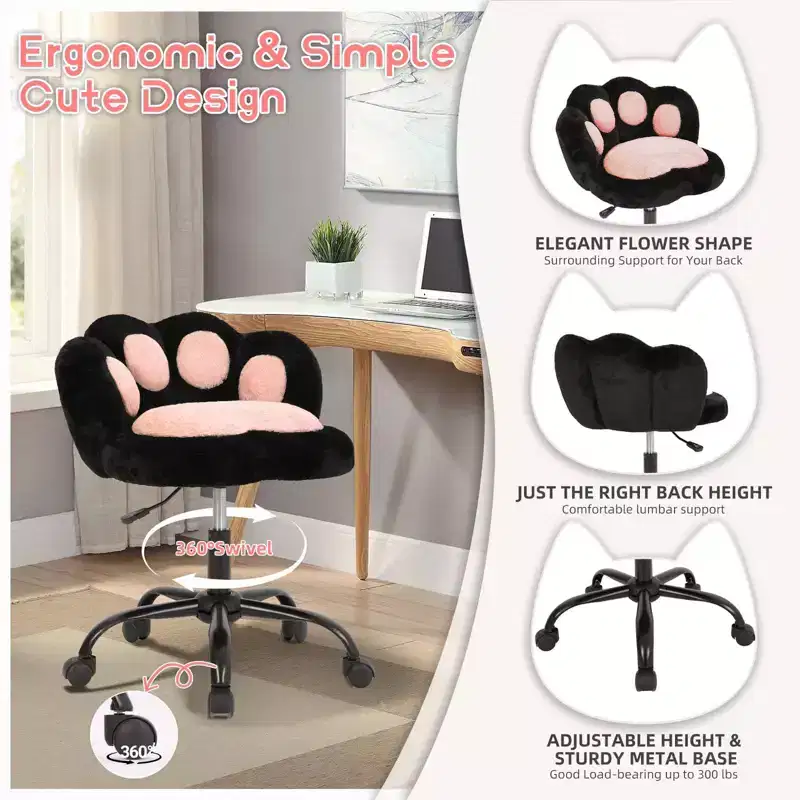 Vanity Chair with Wheels, Armless Desk Chair, 360Rotating Height Adjustable Armless Chair, Small Desk Chair, Plush Cushion, for Bedroom
