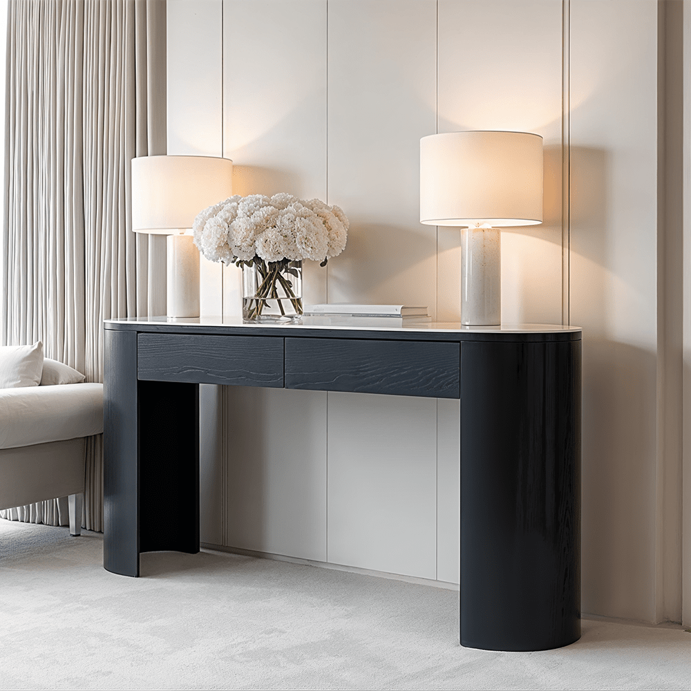 Black Console Table with Marble Top