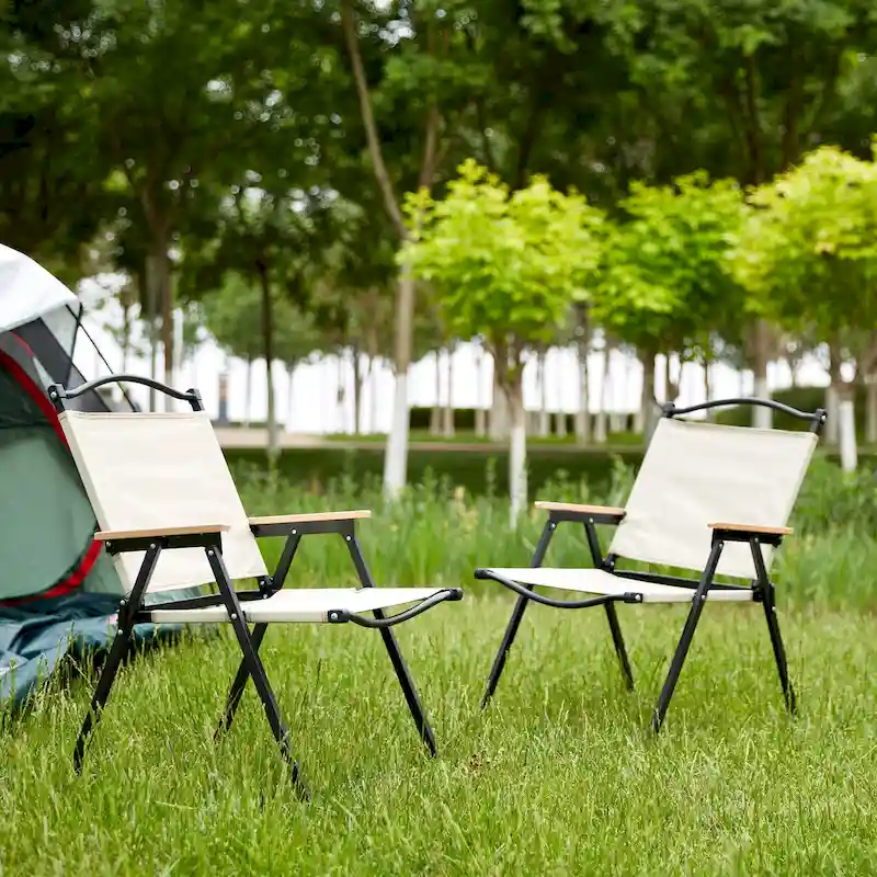 Folding Outdoor Chairs in Beige (Set of 2)