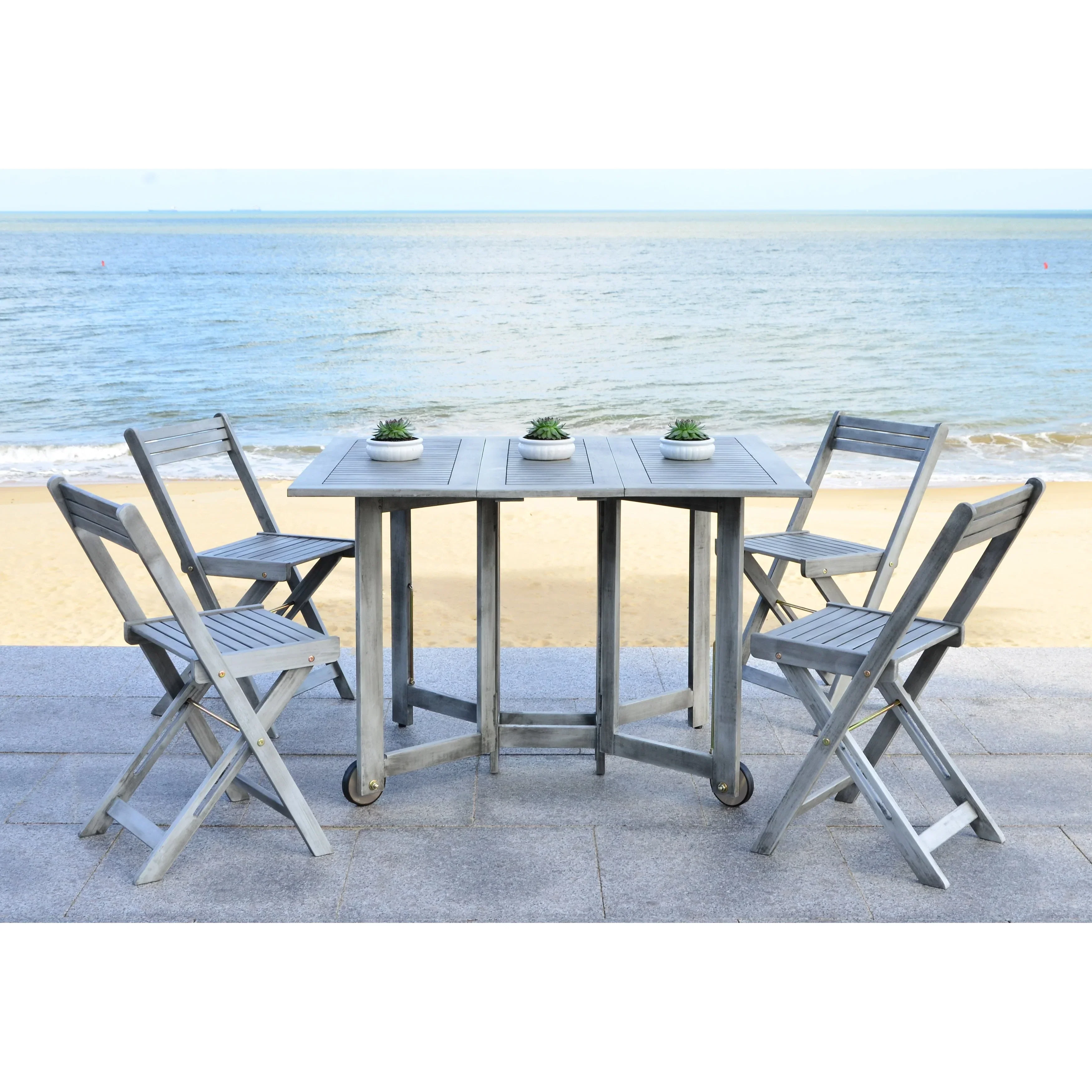 SAFAVIEH Outdoor Brandy 5-Piece Outdoor Dining Table Set - 43Wx35Dx29H
