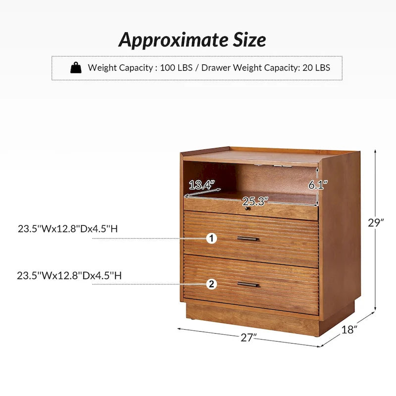 Lorenz Mid-century Nightstand with USB and LED Light Set of 2 by HULALA HOME