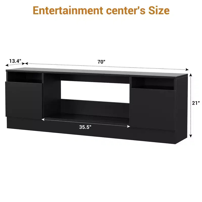 Modern Entertainment Center with Storage Cabinet Up to 75 TV, Black Modern TV Stand for Living Room (Not Included Fireplace)