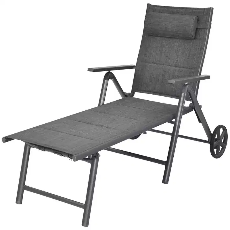 Costway Patio Reclining Chaise Lounge Padded Chair Aluminum Adjust Neck Pillow