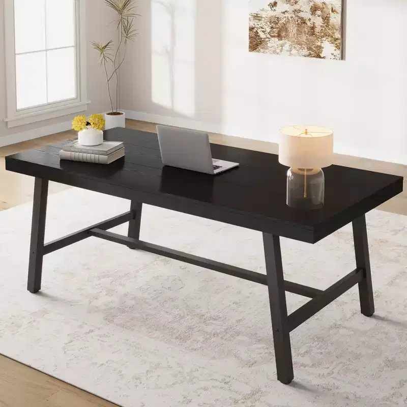 70.87 Industrial Dining Table for 6-8 People, Rectangle Dinette Table with Metal Legs, Long Wooden Kitchen Table