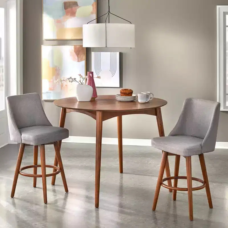 Lifestorey 3pc Derby Counter Height Dining Set Walnut/Gray: Rubberwood, Upholstered Stools, Foam Padding