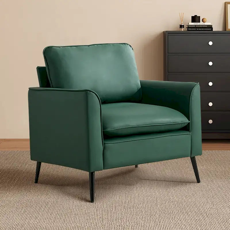 Green Faux Leather Modern Accent Lounge Chair with Waist Pillows for 1 Person