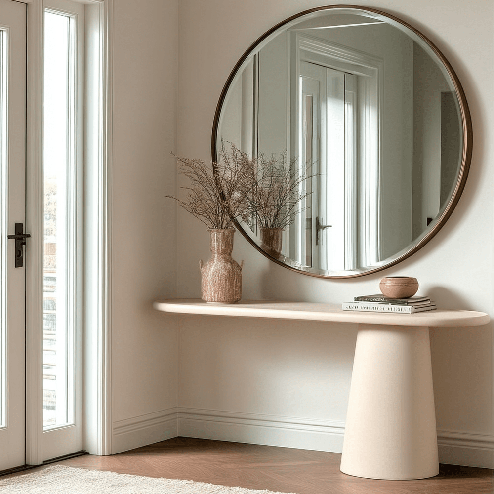 Beige Oval Top Console Table