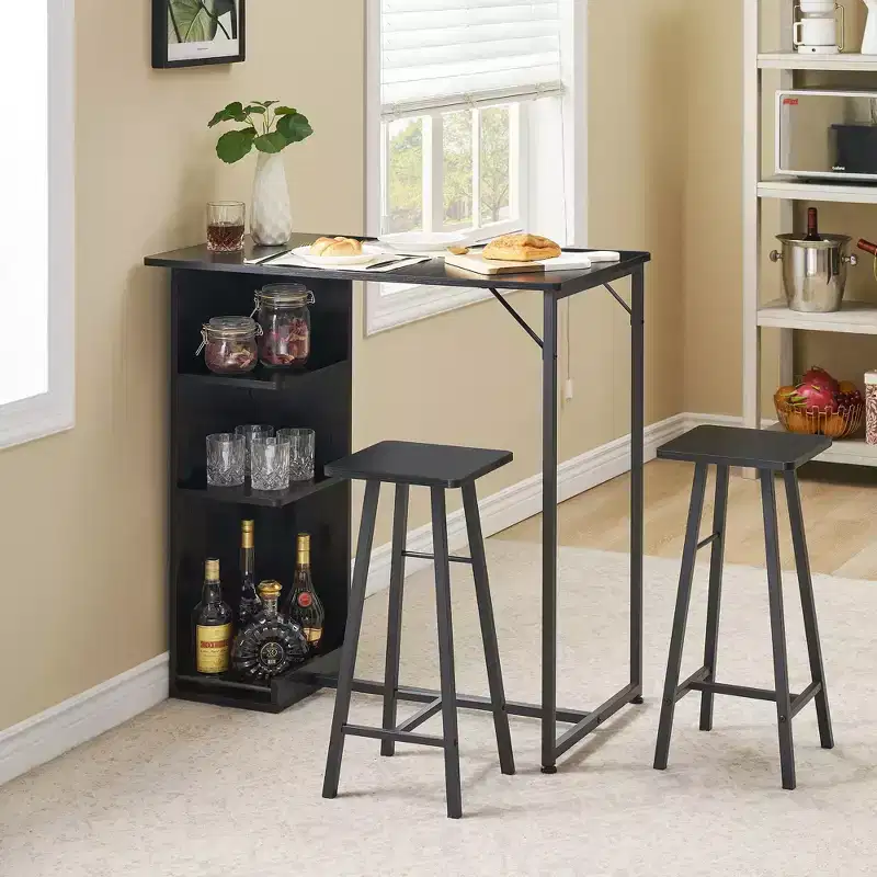 Fulvari 3 Piece Bar Table Set for 2, Kitchen Dining Table with 2 Stools, Counter Height Bar Table and Chair Set, Pub Table Set for Kitchen