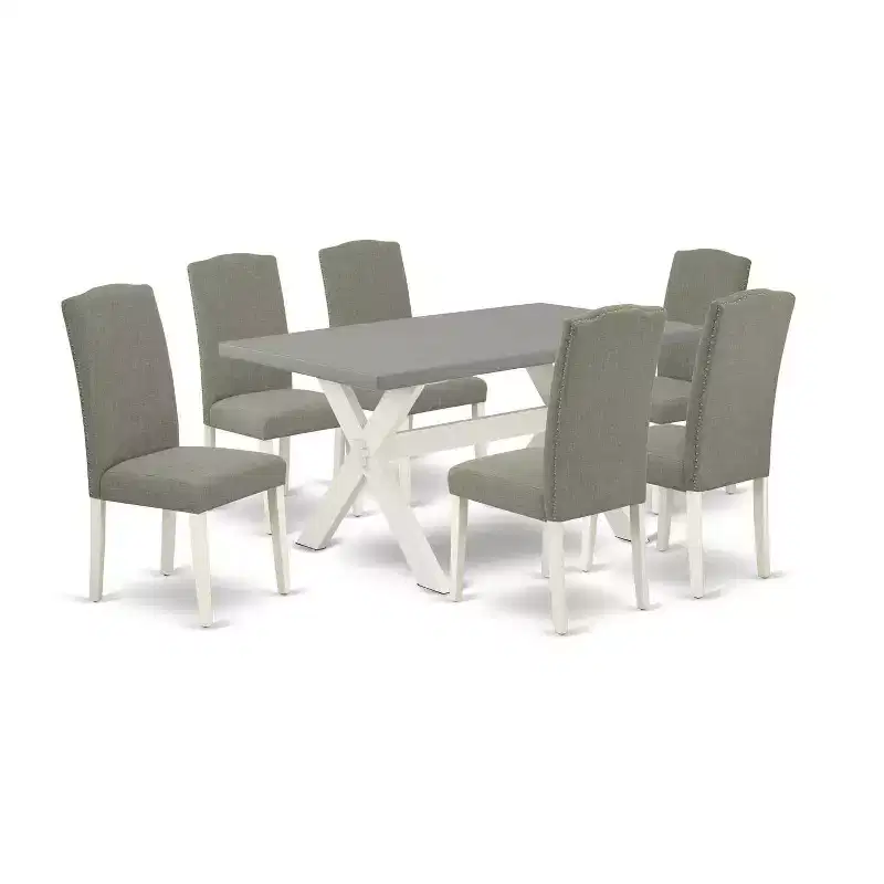 7-Piece Rectangle Natural Oak Finish Solid Wood Top Dining Table with 6 Parson-Chairs with