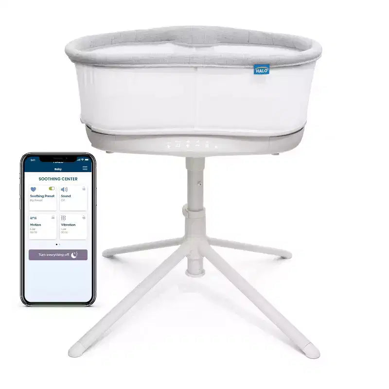 HALO BassiNest Connected Swivel Sleeper 3.0 Smart Baby Bassinet - Gray: Adjustable Height, 360-Degree Swivel, Vibration, Sounds and Songs