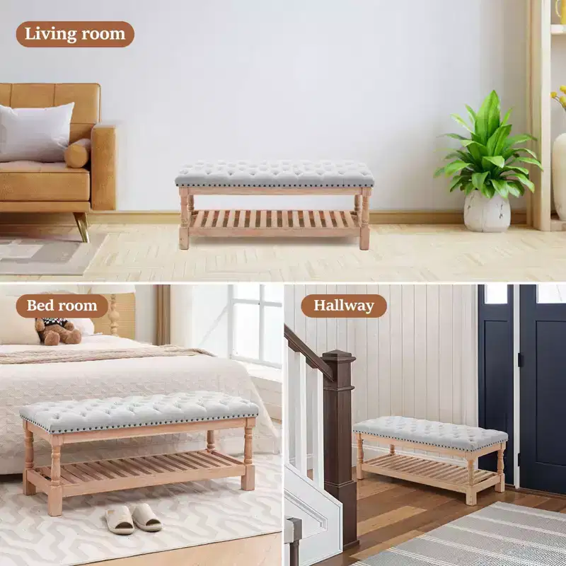 44.3 in Corduroy Oversized Storage Bedside Bench | Solid Wood | Bedroom & Living Room