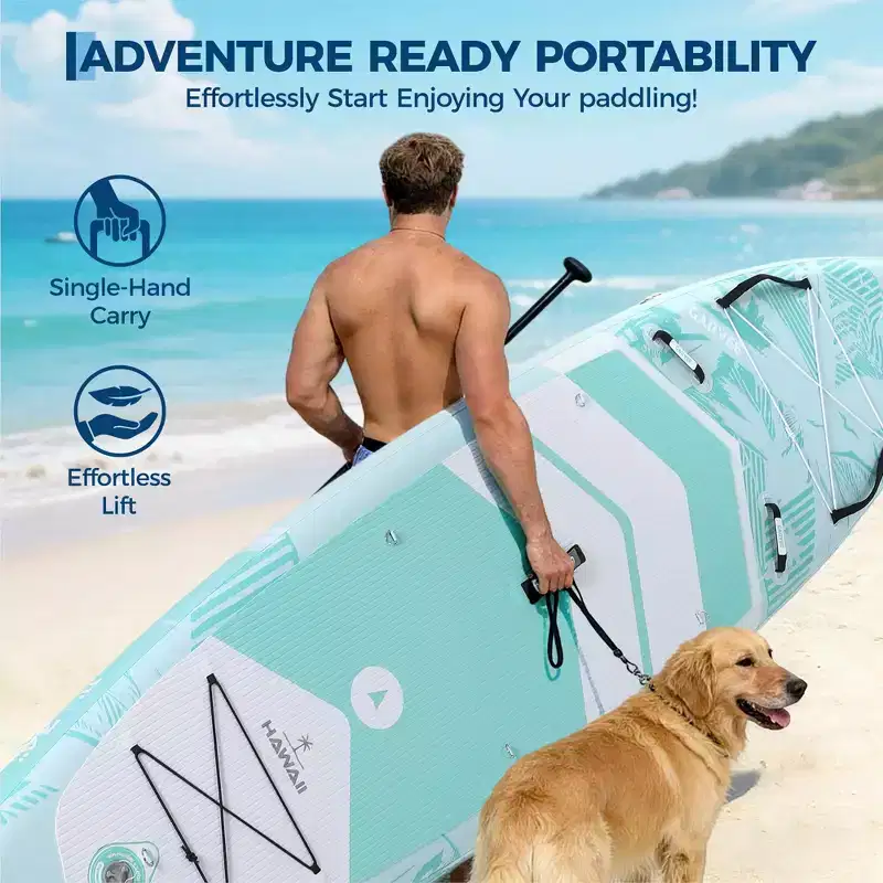 Superior Inflatable Upright Paddle Board 10'6 Military Grade PVC Wide Stable, Non-Slip Deck Tri-Fin, Lightweight, 450LB Capacity