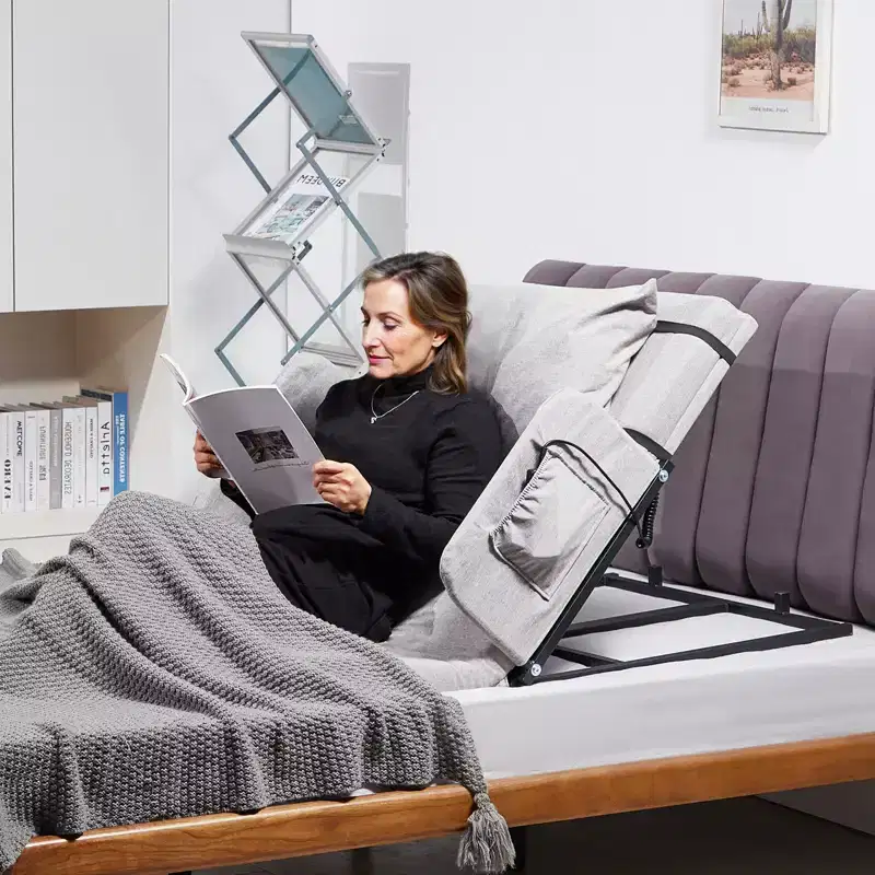 VEVOR Electric Lifting Backrest for Bed, 300 lbs Capacity, 4-68 Adjustable Lifting Bed Backrest, with Guardrail Armrest & Storage Pouch, Gray