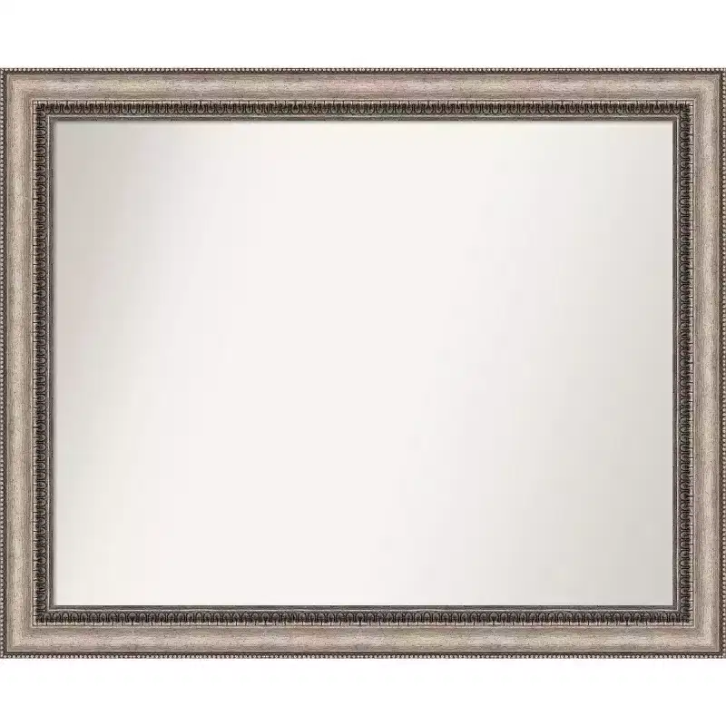 32 x 26 Non-Beveled Lyla Ornate Bathroom Wall Mirror Silver - Amanti Art: Rectangle, Polystyrene Frame, Wall Mounted