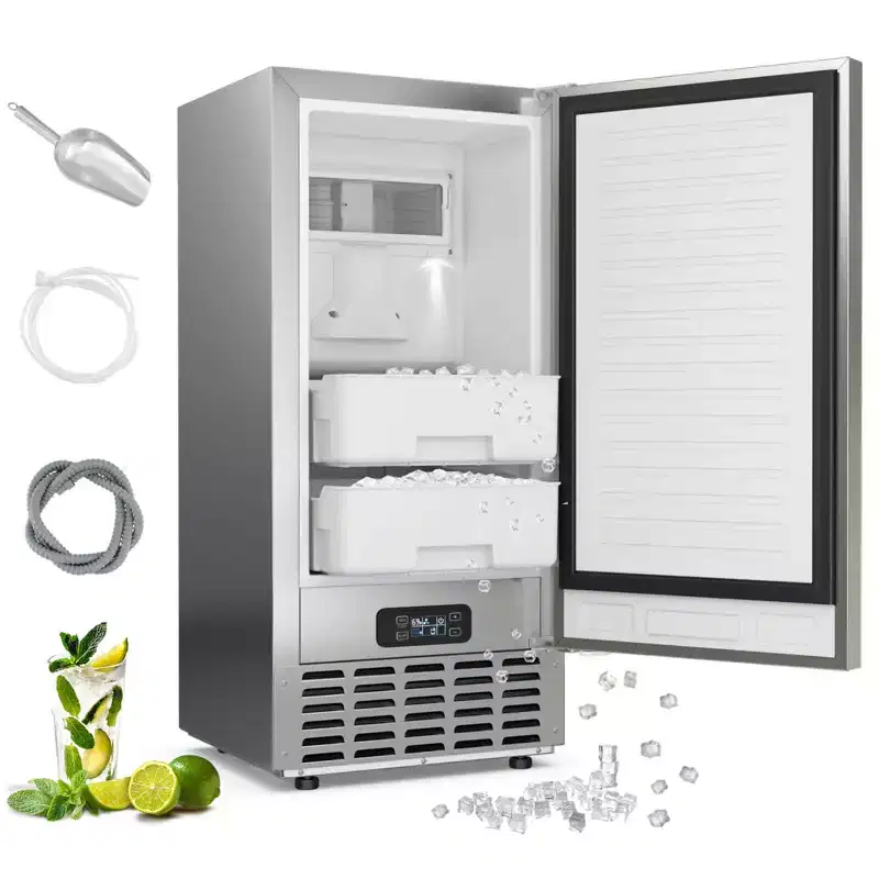 Costway Under Counter Nugget Ice Maker with Self-Cleaning 80 lbs/Day 24H Timer LCD Control