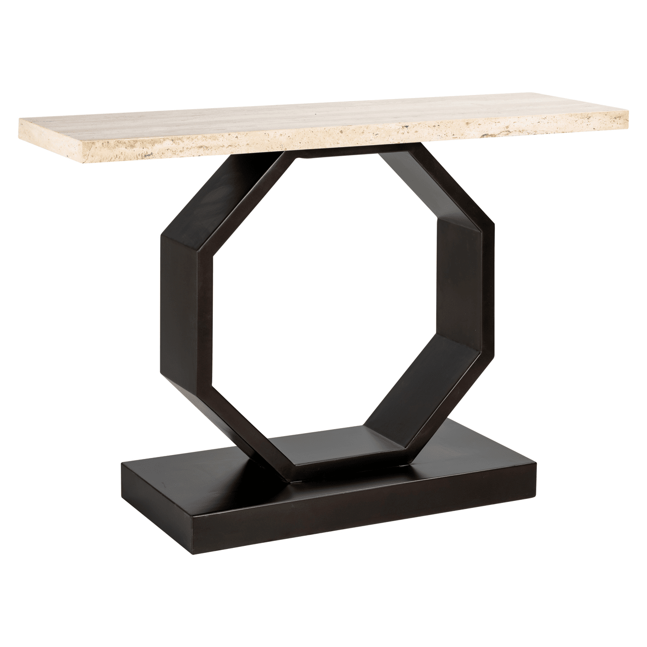 Travertine Top Console Table with Black Base