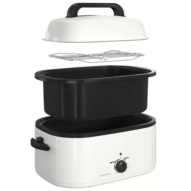 Heynemo Electric Turkey Roaster Oven with Visible Glass Lid, with Removable Pan & Rack, Stainless Steel