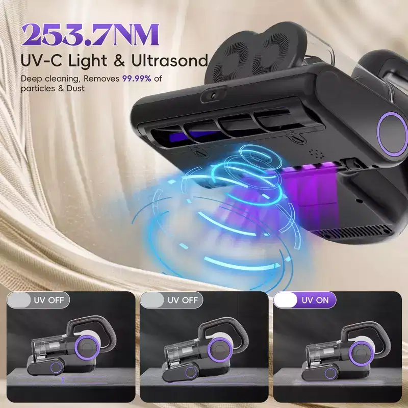WHALLULTRA Mattress Vacuum Cleaner, Handheld Bed Vacuum with UV-C Light, HEPA Filter, for Mattress, Sofa, Couch, Crib