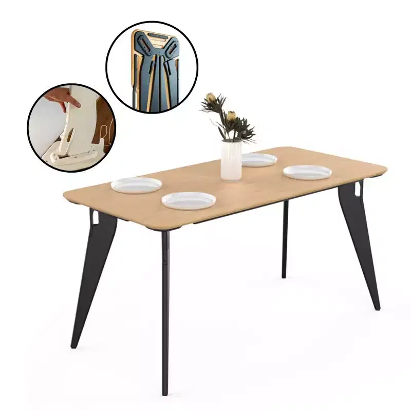 Hoek Rectangle Dining Table, Tool-Free Assembly, Portable & Space-Saving Worktop, Durable & Versatile for Dinner or Work
