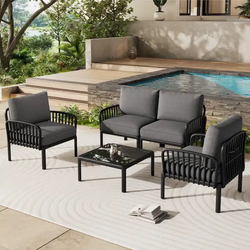 5PCS Plastic Rattan Sofa Set With Cushion