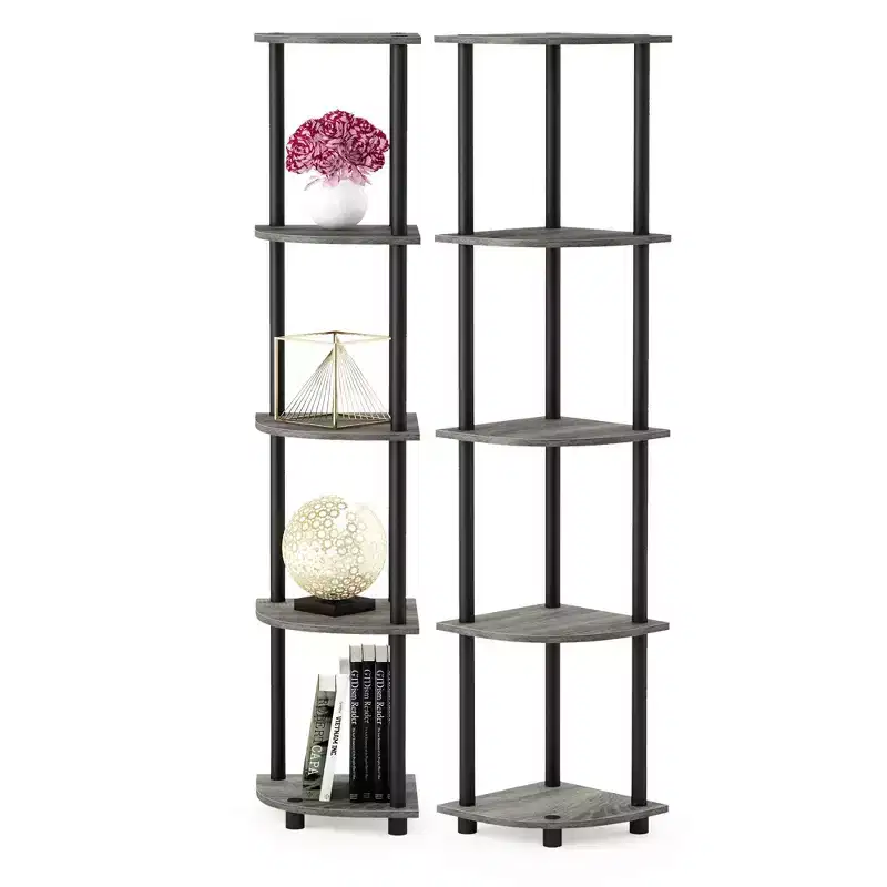 Furinno 2 PCS 5-Tier Decorative Bookshelf Open Multipurpose Shelves Corner Display Rack,French Oak/Black