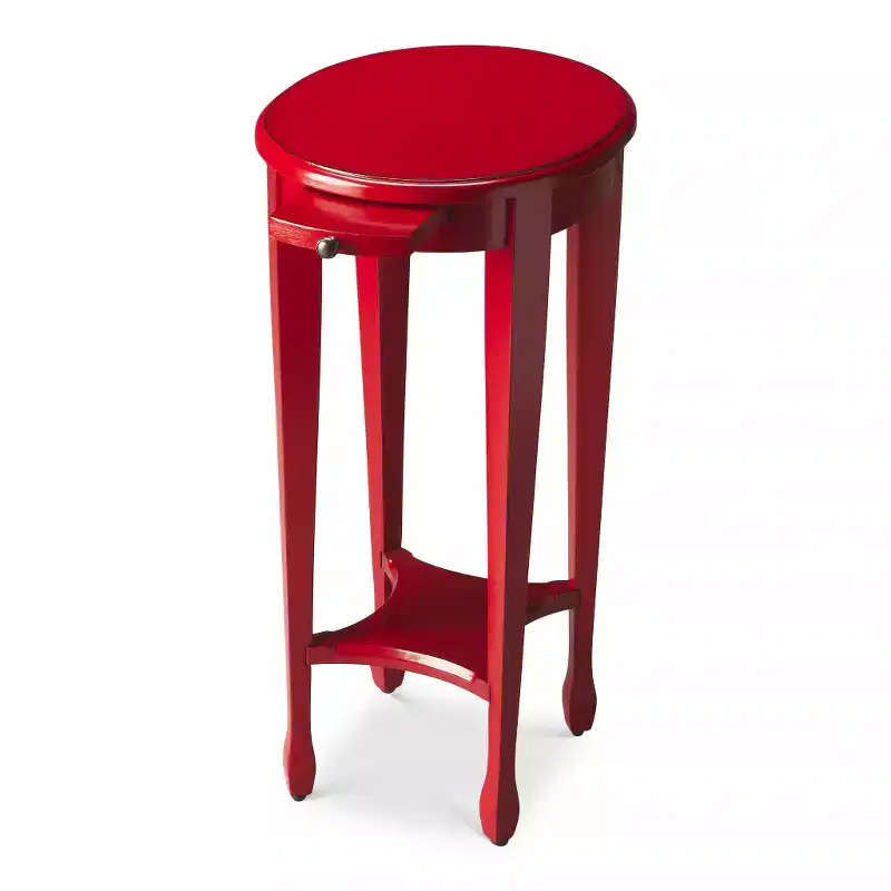 HomeRoots 26 Red Manufactured Wood Oval End Table With Shelf