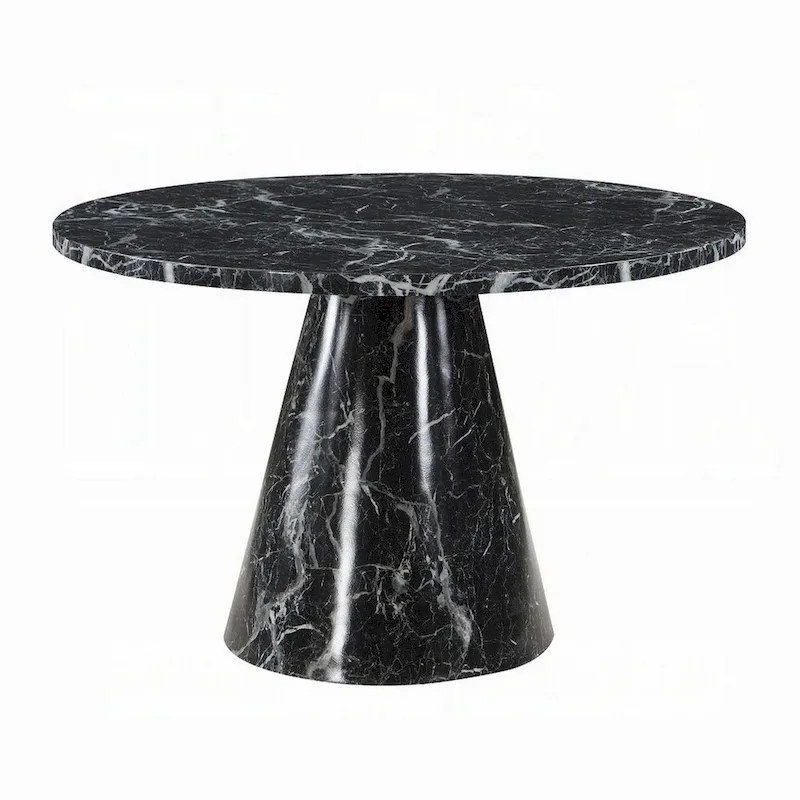 Olivia Dining Table, Pedestal Base, 48 Inch Round Black Faux Stone Top