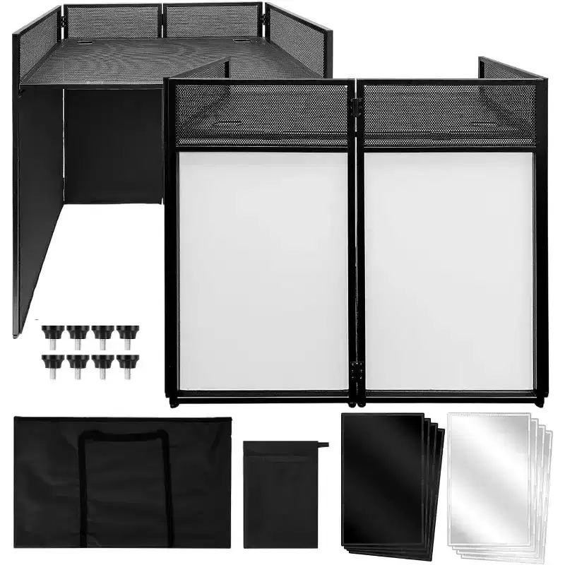 Portable Facade Booth Table, Collapsible Black Metal Frame, Tool-Free Assembly, for Office Events and Parties