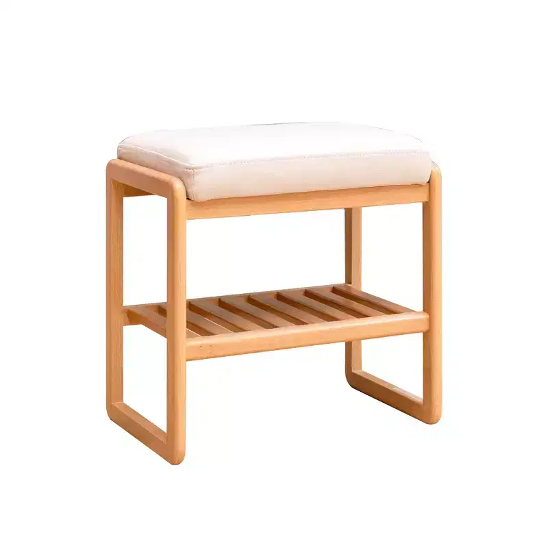 Beech Wood Slatted Shoe Rack Bench with Cushioned Seat, Natural Walnut