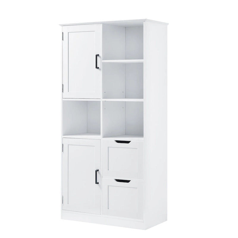 Bathroom Storage Cabinet with Doors and Drawers Multiple Storage Space Freestanding Style Open Shelve Adjustable Shelf White