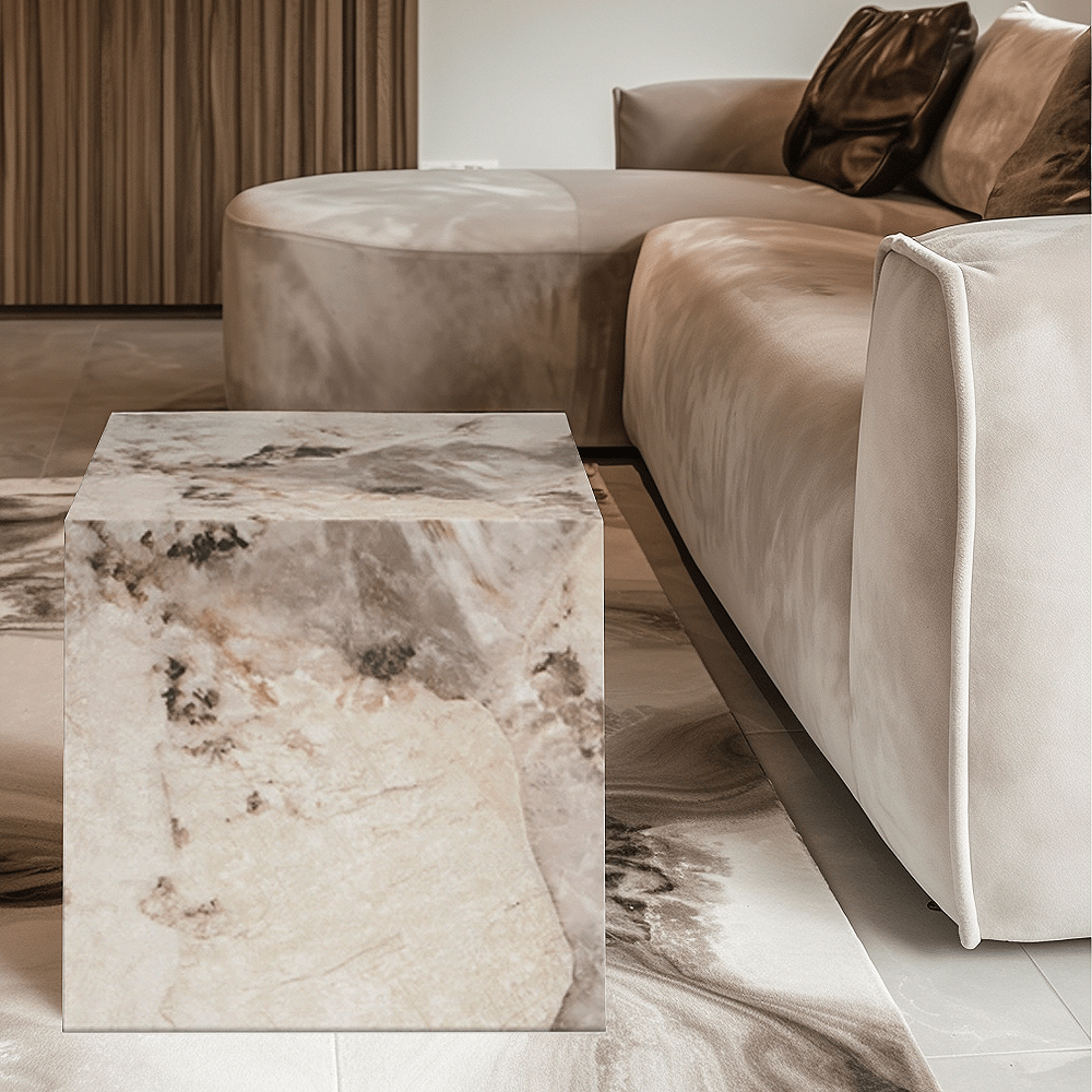 Taupe & White Marble Side Table