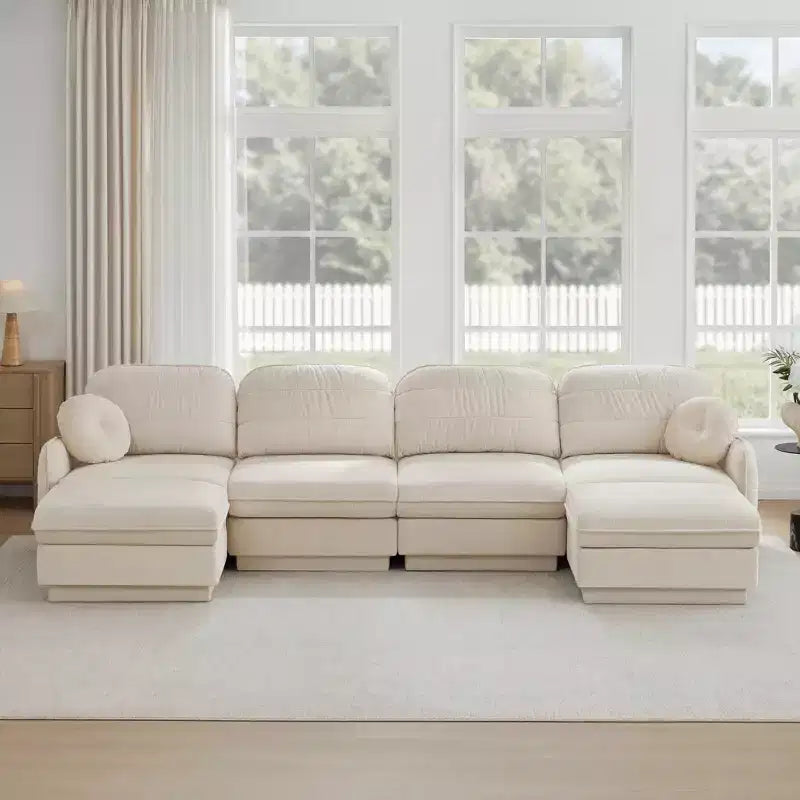 GDFStudio Pooja Modern 137 6 Piece Wooden Chenille Upholstered Sectional Sofa with 2 Pillows
