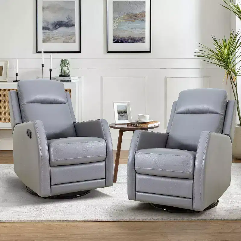 Set of 2 Ofelia Wooden Upholstery Wingback Swivel Recliner for Bedroom and Living Room ART OF LIVING DESIGNS-GREY