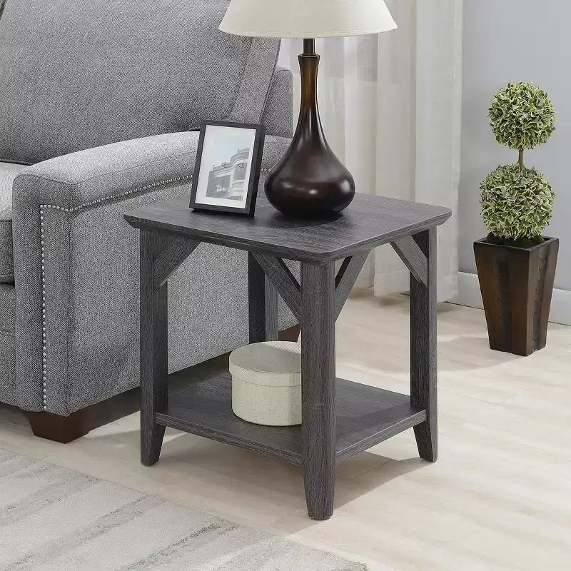 22 Rectangle Wood End Table, Gray Finish, Accent Side Table for Living Room or Bedroom