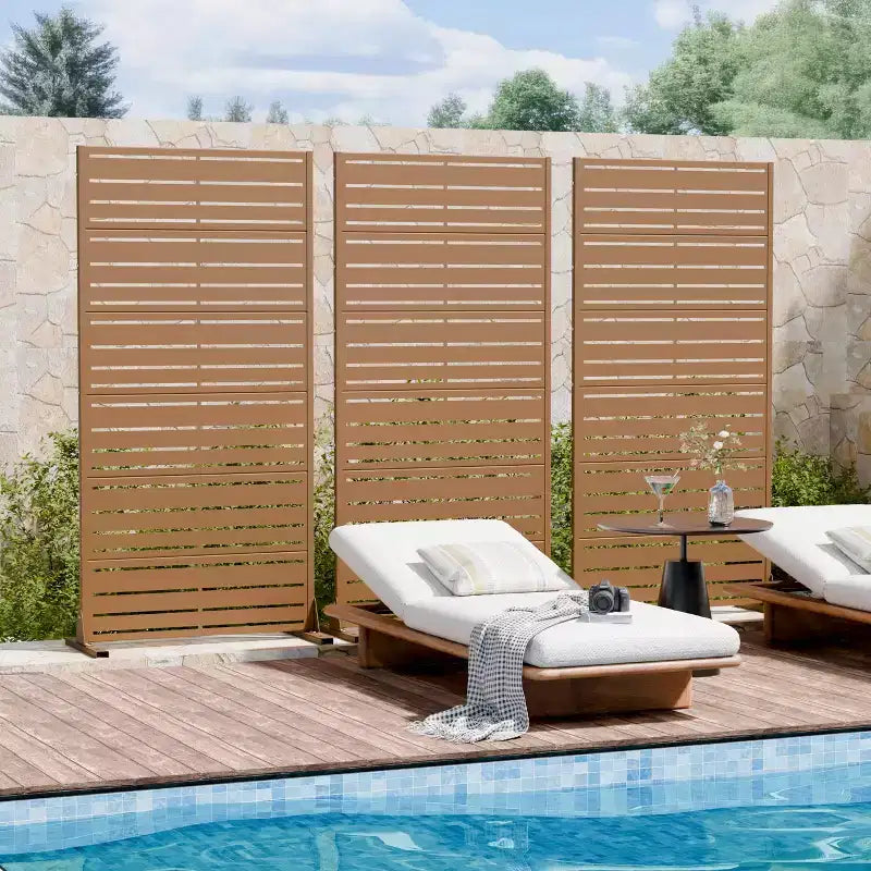 6-Panel Louvered Room Divider, 72x35x16, Double-Sided Galvanized Steel Privacy Screen, Brown