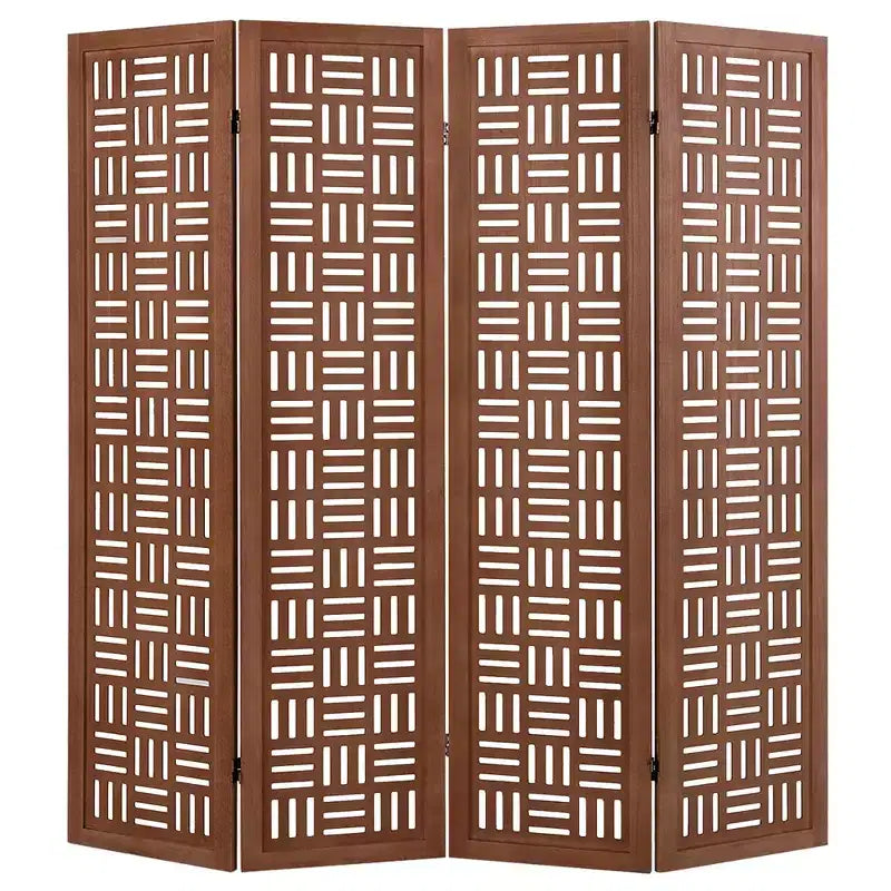 4-Panel Room Divider with Double Action Metal Hinges, Solid Wood Frame