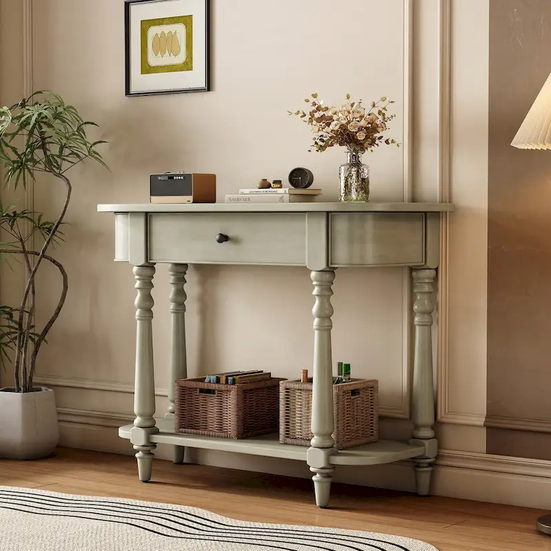 Narrow Console Table with Curved Corner (Gray)